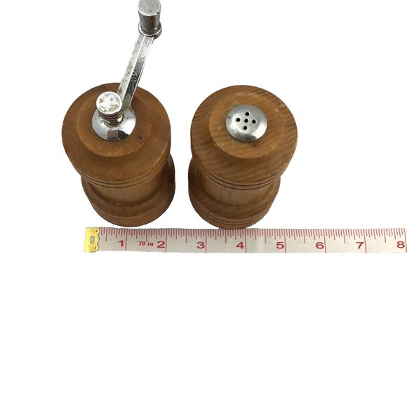 Vintage Olde Thompson Salt Pepper Shaker Mill Grinder Set Wood MCM Made in USA - Picture 9 of 9